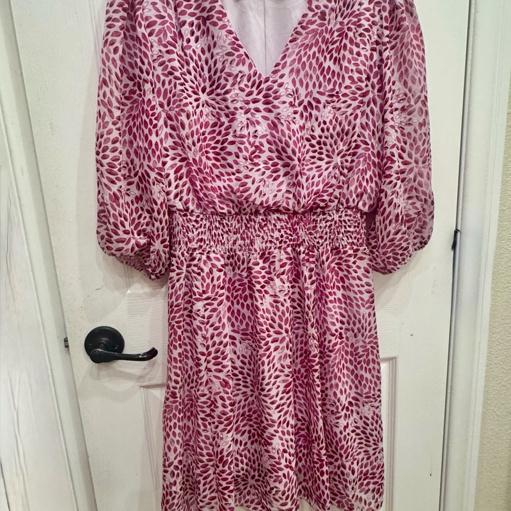 Pink and White Puff Sleeve V-Neck Sundress